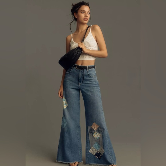Anthropologie Denim - NWT 🆕 Anthro - Adi Mid-Rise Frayed Relaxed Flare by Pilcro: Patchwork Edition